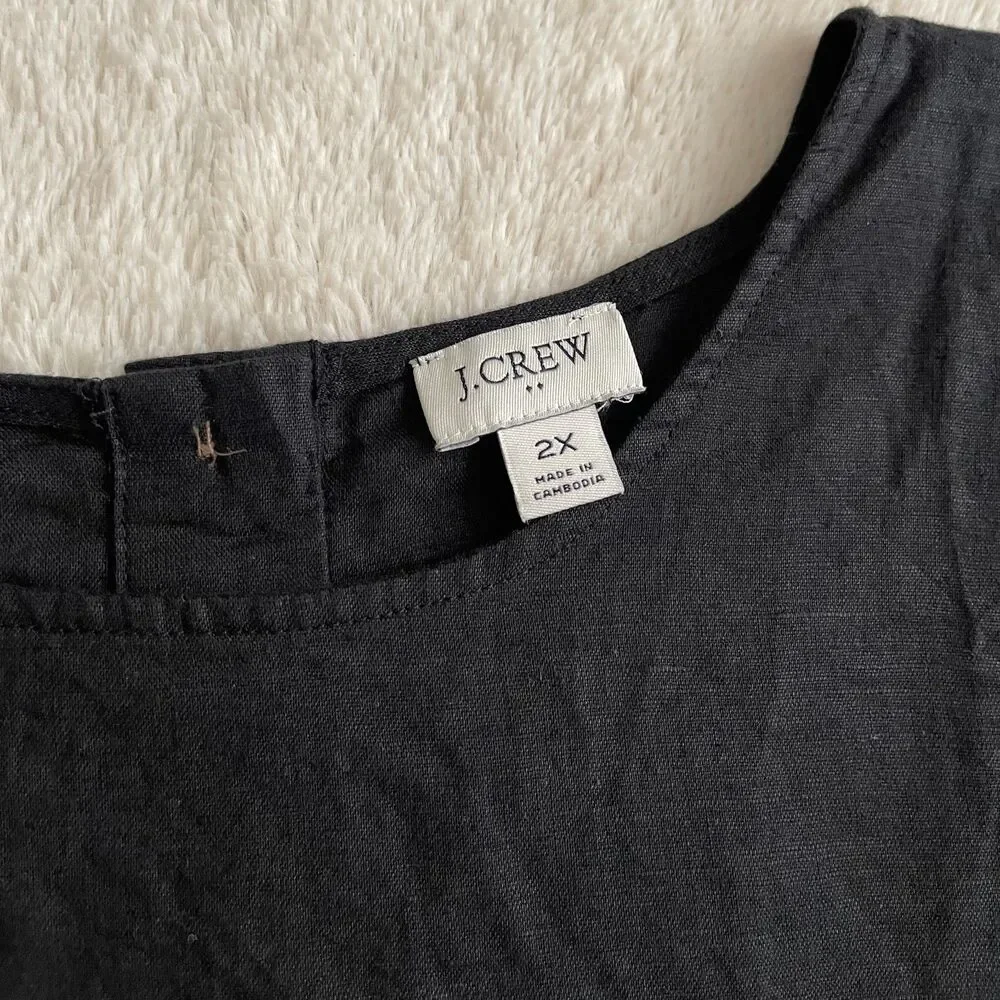 J Crew Black Linen Blend Sleeveless Top Plus Size 2X Lightweight 3 Brown Button